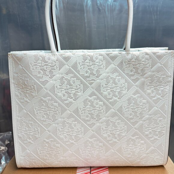 Tory Burch Small Ella Bio Perforated Tote – Blanc - Picture 9 of 11